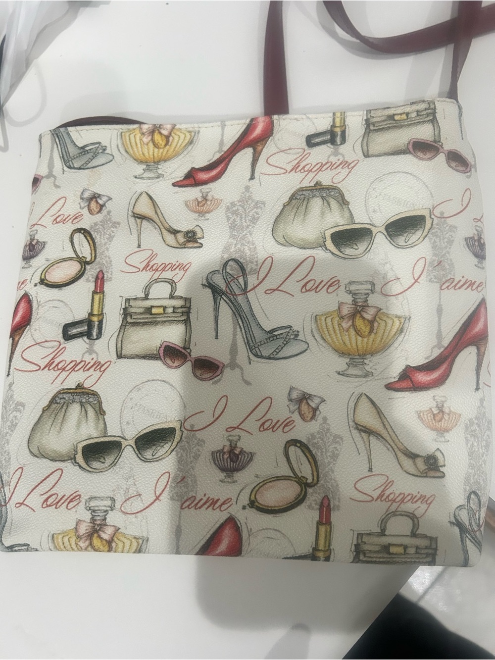 Preowned Fashion Escale Women's Cream Printed Crossbody Bag with Red Trim - Picture 8 of 11
